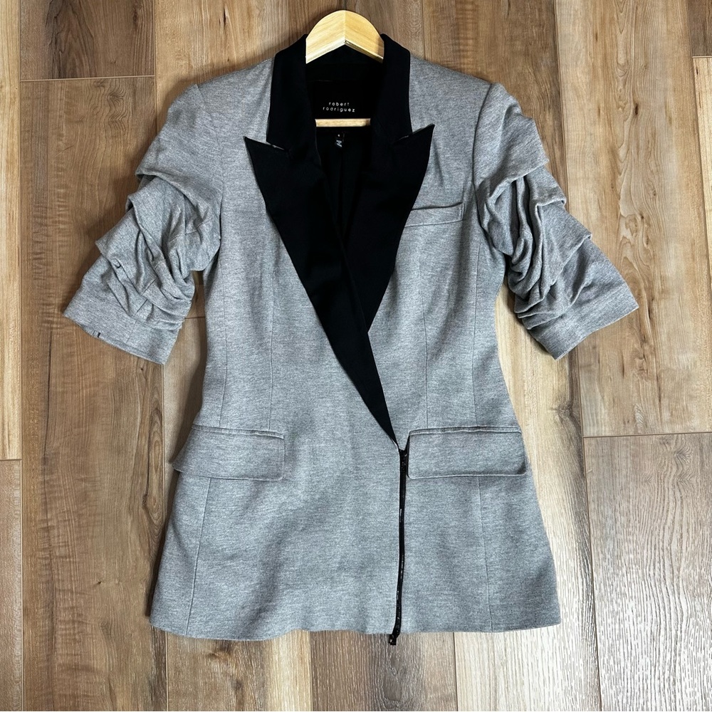 Robert Rodriguez Blazer Jacket Women's 8 Gray Long Length Stretch